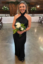 Cross Front Halter Champagne Floor Length Bridesmaid Dress BD098 by pgmdress