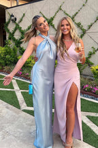 Cross Front Halter Champagne Floor Length Bridesmaid Dress BD098 by pgmdress