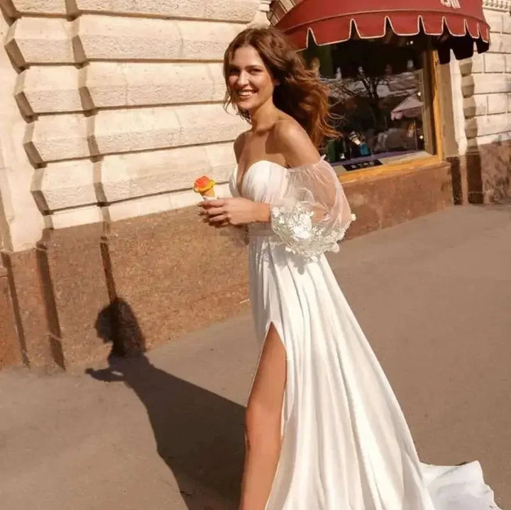Custom Made Boho Wedding Dress Chiffon Lace Vintaging Gowns Split Side Sexy Beach Bridal Dressee Wedds Cheap Mariage by payinti