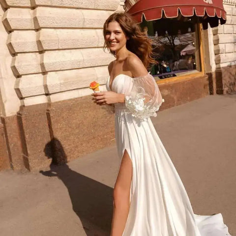 Custom Made Boho Wedding Dress Chiffon Lace Vintaging Gowns Split Side Sexy Beach Bridal Dressee Wedds Cheap Mariage