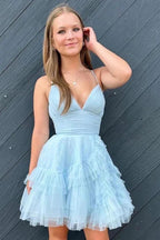 Cute A-Line Spaghetti Straps Pink Tulle Homecoming Party Dress PD481 by pgmdress