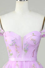 Cute A Line Sweetheart Purple Short Homecoming Dress with Embroidery by WEDTREND
