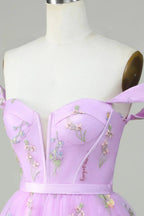 Cute A Line Sweetheart Purple Short Homecoming Dress with Embroidery by WEDTREND