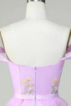 Cute A Line Sweetheart Purple Short Homecoming Dress with Embroidery by WEDTREND