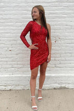 Cute Spakrly One Shoulder Sequins Pink Homecoming Dresses PD567 by pgmdress