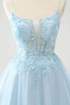 Cute Blush A Line Spaghetti Straps Corset Short Homecoming Dress with Appliques by WEDTREND