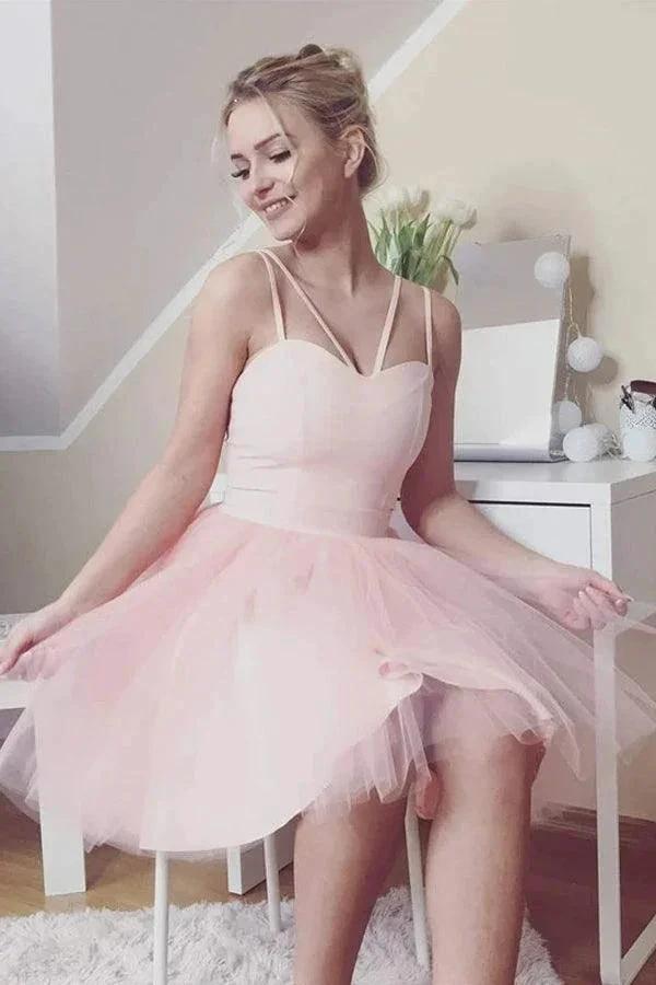 Cute Sweetheart Tulle Short Prom Dress Pink Homecoming Dress PD445 by pgmdress