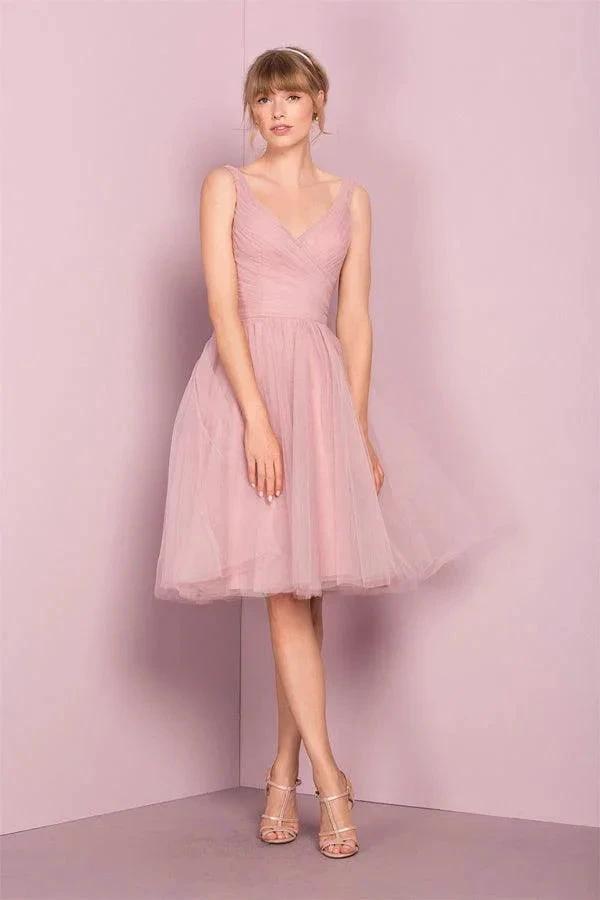 Cute V Neck Knee Length Pink Homecoming Dress Short Prom Dresses PG151 by pgmdress