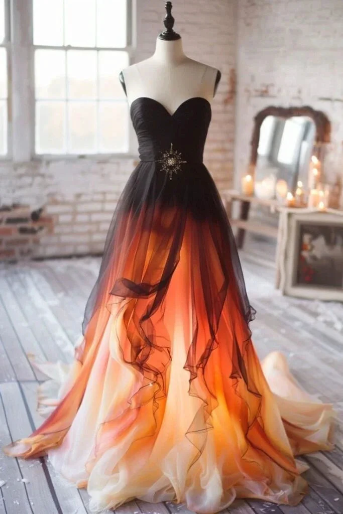 Unique Strapless A Line Tulle Chiffon Prom Dress Long Evening Dress Y8384 by simplepromdress