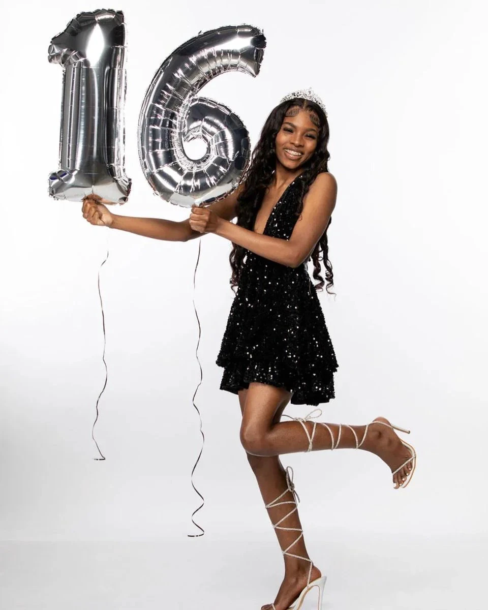 A-line Black Sequin Homecoming Dress Black Birthday Party Dress Y4601 by simplepromdress