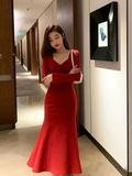 Red Long Sleeves Mermaid Evening Dresses Prom Gown Party Gowns Y5618 by simplepromdress