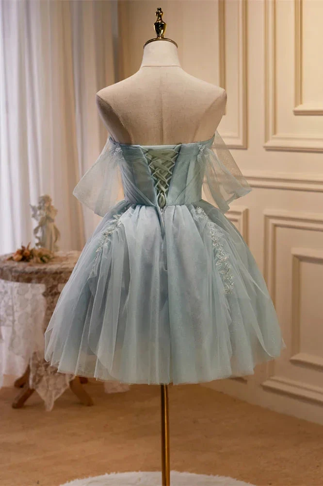 Dusty Sage Off-the-Shoulder Beaded Pleated Homecoming Dress Y2713 by simplepromdress