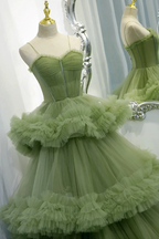Green Tulle Long Prom Dresses, A-Line Formal Evening Dresses Y2029 by simplepromdress