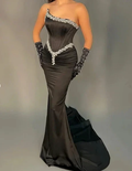Classy Black Strapless Mermaid Evening Dress Satin Beaded Prom Dress With Gloves Y8530 by simplepromdress