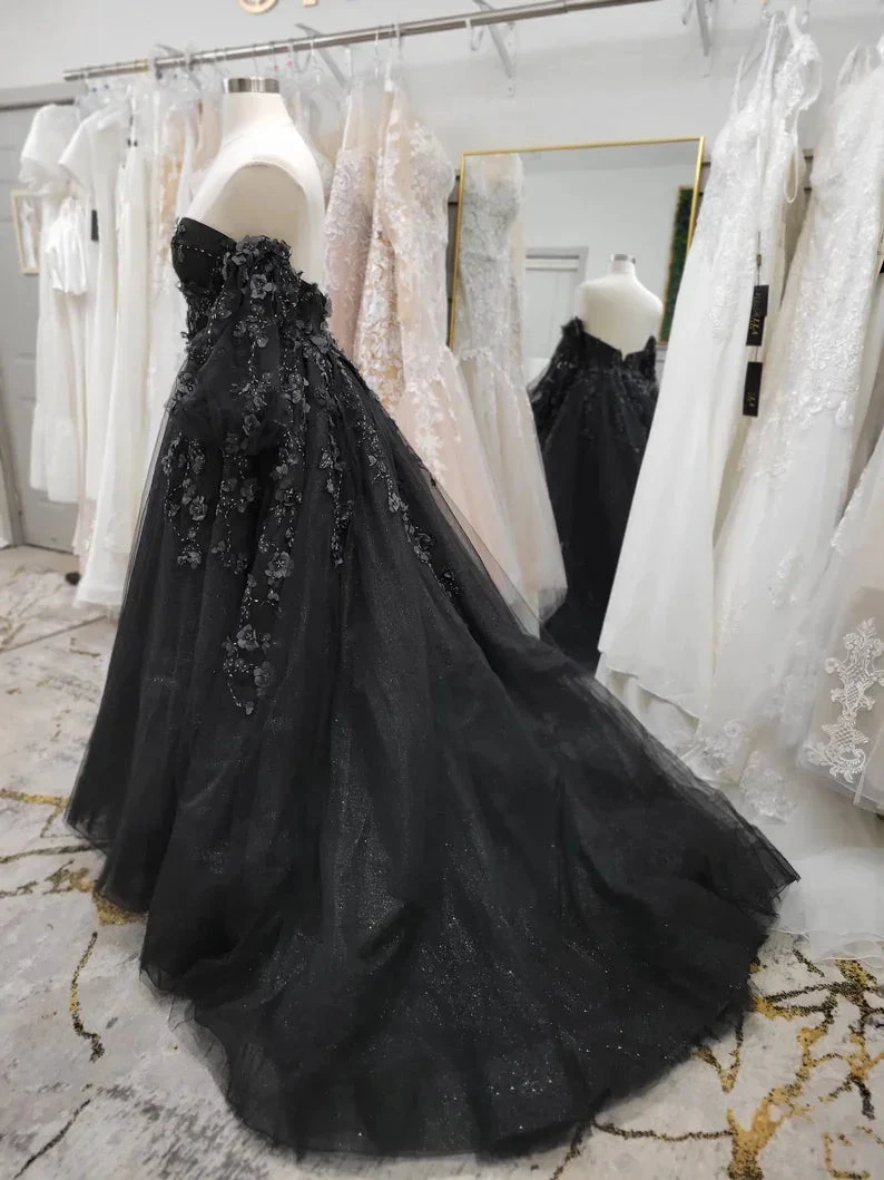 Stunning, Alternative Black Gown, Off The Shoulder Ball Gown Gothic Unconventional Wedding Dress,Y2477 by simplepromdress