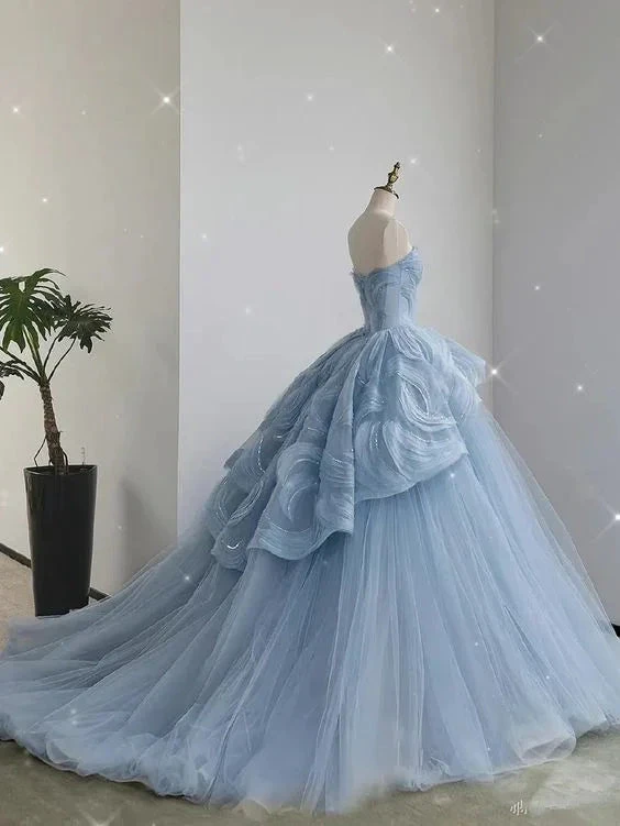 Glamorous Blue Sweetheart Tulle Princess Dress,Blue Ball Gown,Blue Fairy Dress Y6472 by simplepromdress