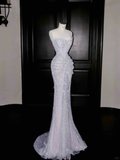 Sparkly Lilac Tulle Beaded Prom Dress Strapless Mermaid Evening Dress Y8664 by simplepromdress