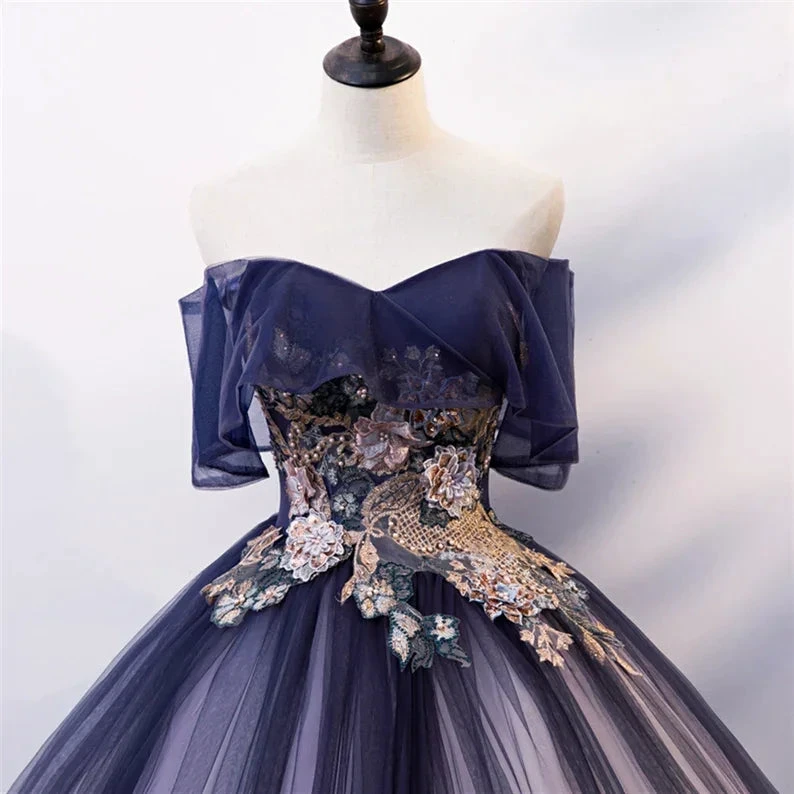 Ombre Beading Floral Lace Tulle Dress, Quinceañera Dress, Ball Gown Y1935 by simplepromdress
