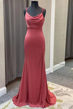 Legacy | Mauve Mermaid Cowl Neck Straps Long Prom Dress by KissProm