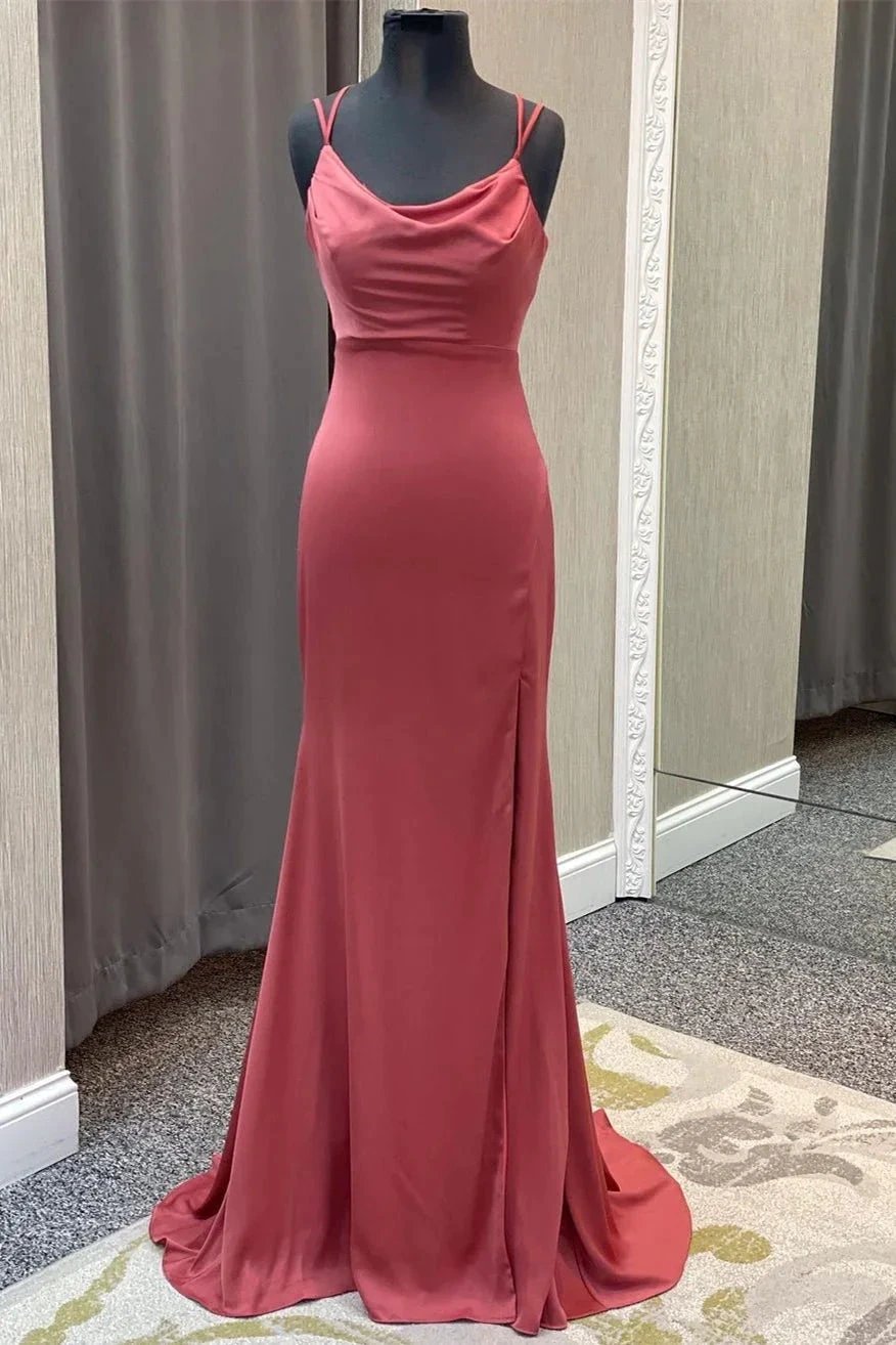 Legacy | Mauve Mermaid Cowl Neck Straps Long Prom Dress by KissProm