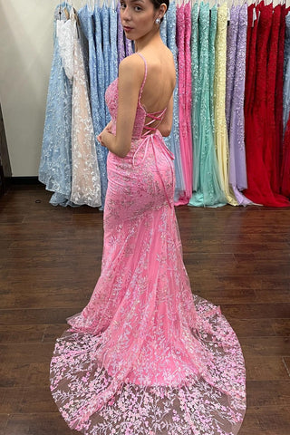 Azariah | Meerjungfrauen-Ballkleid mit rosa Spitzenapplikationen