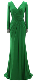 Women Long Mother of Bride Dresses Long Sleeve V Neck Evening Dress Y785 by simplepromdress