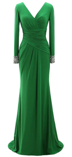 Women Long Mother of Bride Dresses Long Sleeve V Neck Evening Dress Y785 by simplepromdress