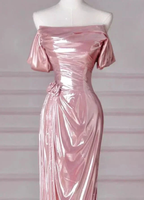 Elegant Mermaid Off Shoulder Long Prom Dress Pink Birthday Evening Dress Y8068 by simplepromdress