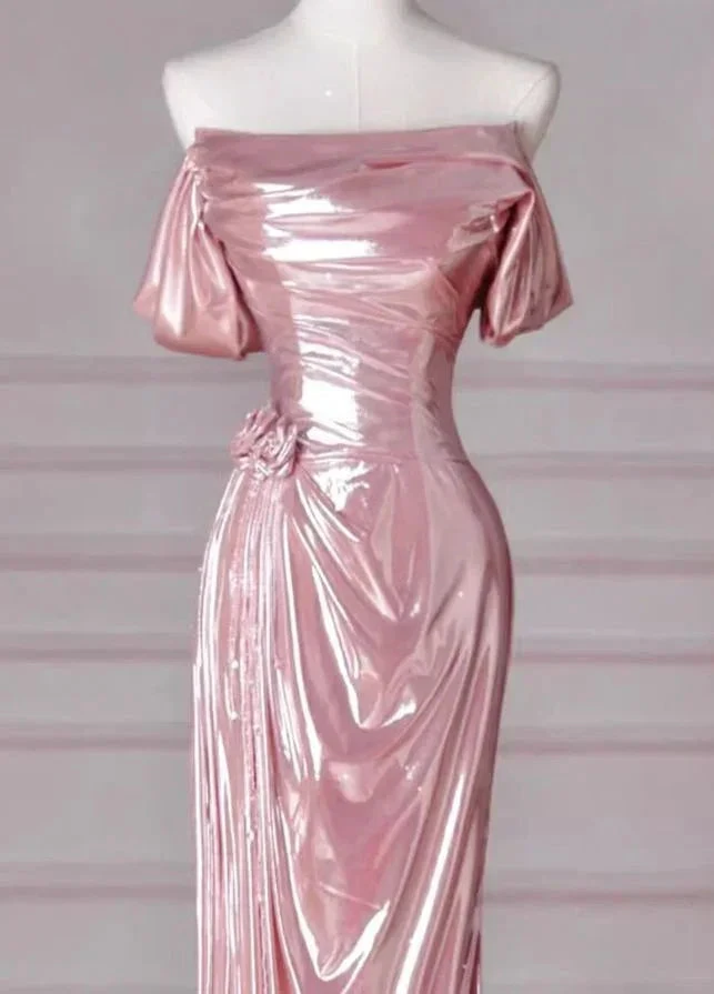 Elegant Mermaid Off Shoulder Long Prom Dress Pink Birthday Evening Dress Y8068 by simplepromdress