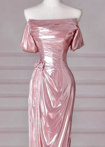 Elegant Mermaid Off Shoulder Long Prom Dress Pink Birthday Evening Dress Y8068