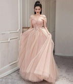 Pink Tulle Long Prom Dress Pink Evening Dress Y1825 by simplepromdress
