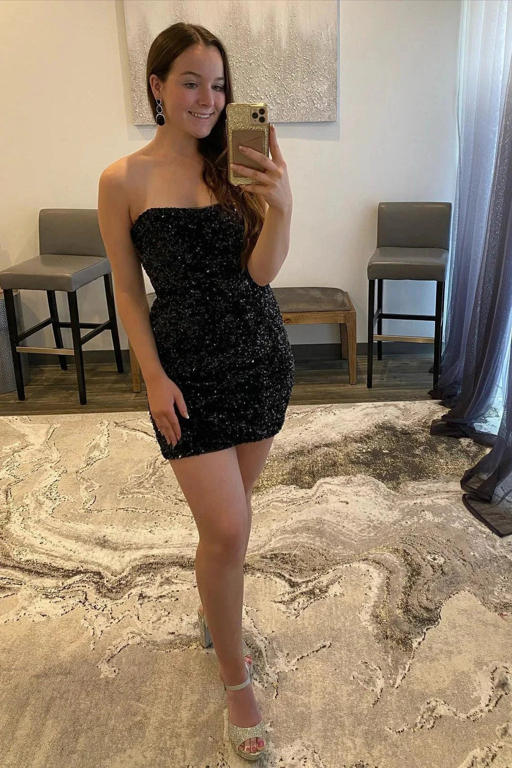 Beautiful Black Strapless Sequins Short Homecoming Dresses by Ombreprom