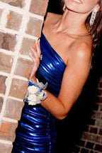 Chic One Shoulder Navy Blue Tight Homecoming Dresses by Ombreprom