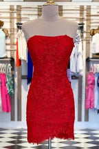 Sexy Tight Sleeveless Lace Short Prom Dresses Homecoming Dresses by Ombreprom