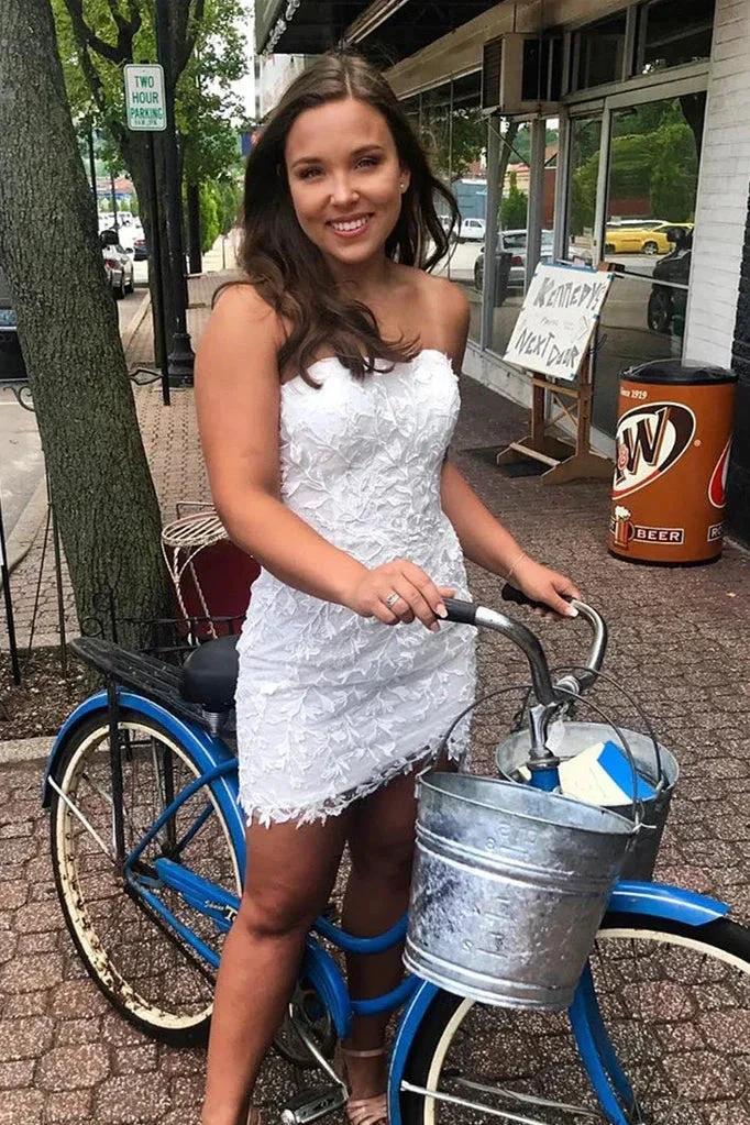 Sexy Tight Sleeveless Lace Short Prom Dresses Homecoming Dresses by Ombreprom