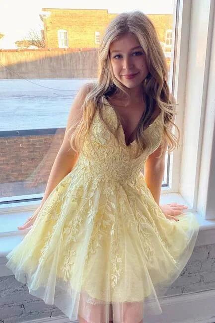 Pretty A-line Lace Appliques Short Prom Dresses Homecoming Dresses by Ombreprom