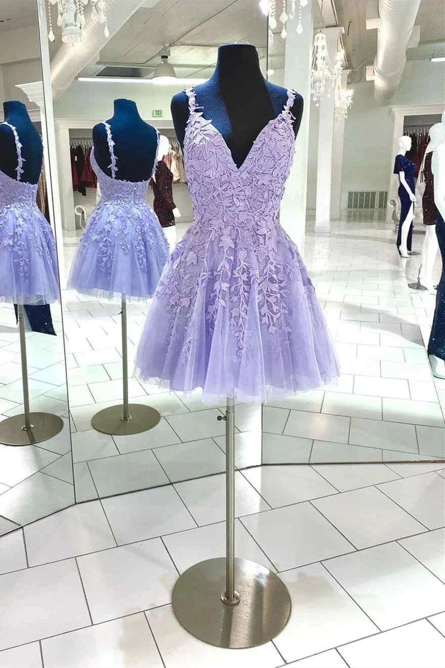 Pretty A-line Lace Appliques Short Prom Dresses Homecoming Dresses by Ombreprom