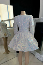 Sparkling V-neck A-line Graduation Dress With Sequins White Short Homecoming Dress Y1951 by simplepromdress