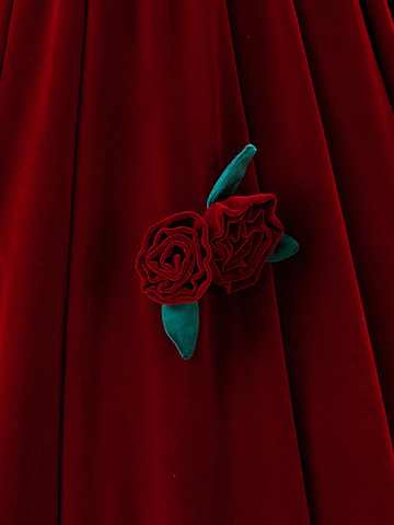 Beautiful Burgundy Velvet Quinceanera Dress Birthday Ball Gown With Rose Flowers Y7750