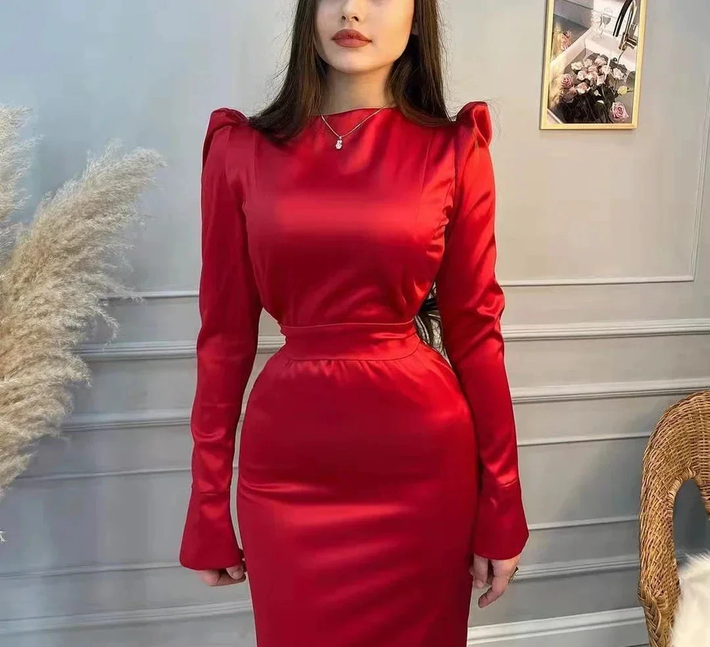 Modest Red Long Sleeves Evening Dress Simple Red Prom Dress Y6564 by simplepromdress