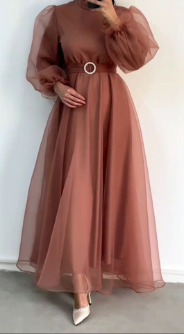 Vestido de fiesta formal de manga larga con corte en A Y5784