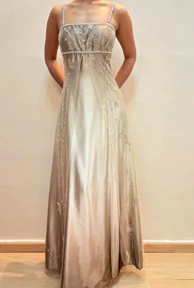 Fashion Spaghetti Straps Satin Tulle Beaded Prom Dress A Line Party Evening Gown Y8139 by simplepromdress