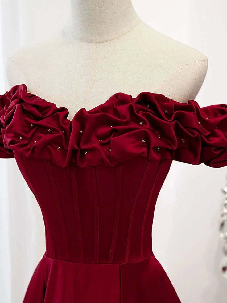 A-Line Off Shoulder Satin Long Prom Dress Satin Evening Dress Y6340 by simplepromdress