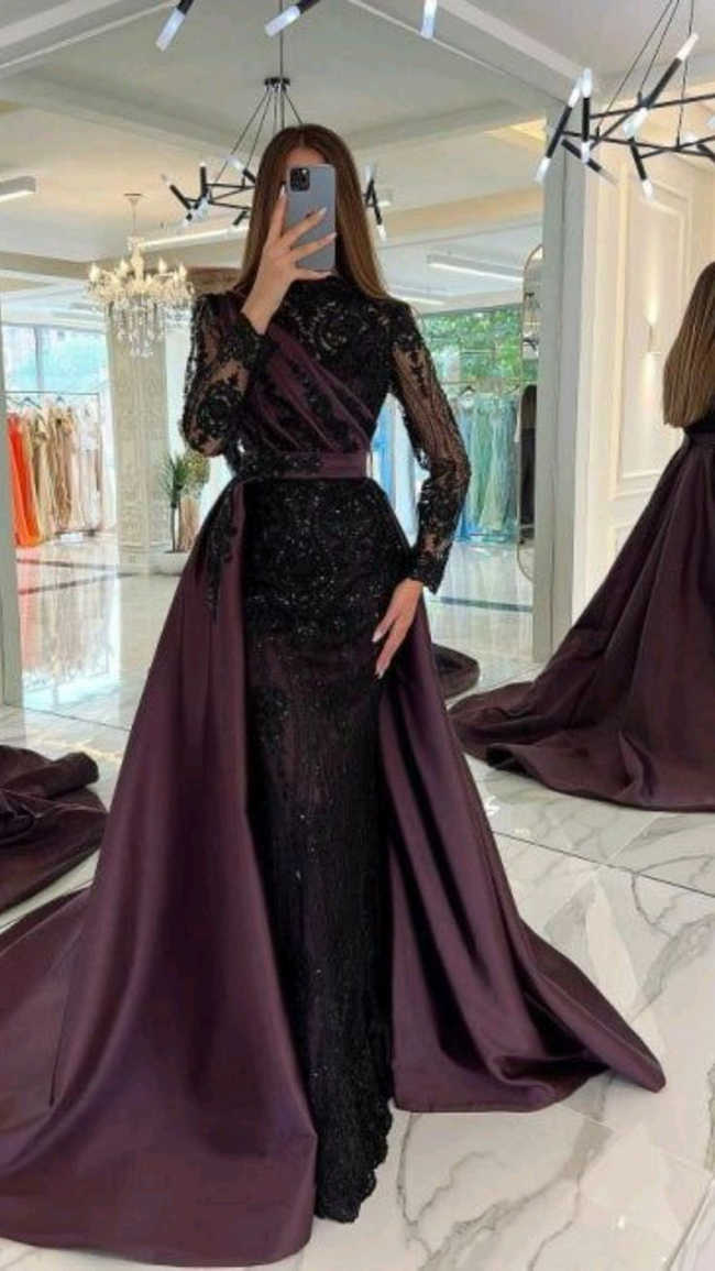 luxury lace embroidered prom dress sexy evening dresses with detachable tail Y4998 Main Image