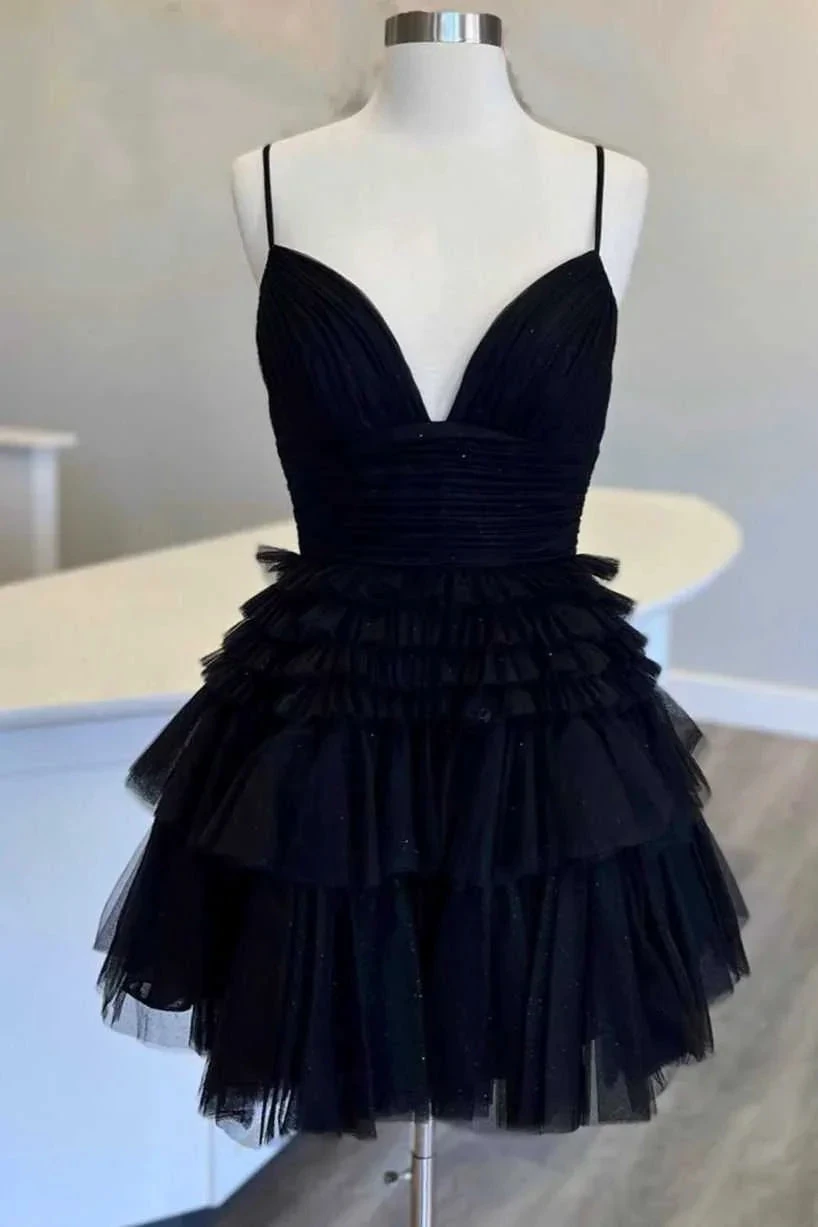 Multi-Tiered V-Neck Backless A-Line Short Party Dress A-line Homecoming Dress Y2350 by simplepromdress