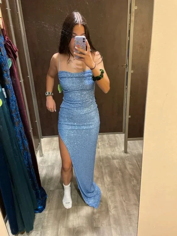 Blue Sheath/Column Sequins Evening Dress Sexy Evening Gown Y446 by simplepromdress