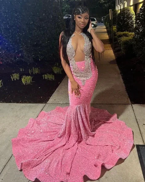 Gorgeous Pink Beaded Sequins Evening Dress Mermaid Prom Dress Y8016 by simplepromdress