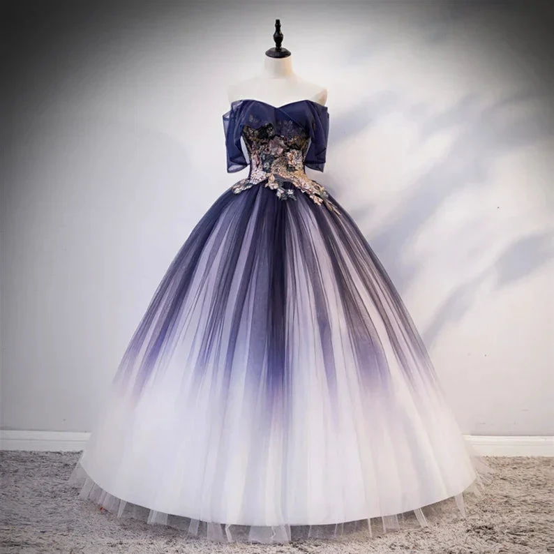 Ombre Beading Floral Lace Tulle Dress, Quinceañera Dress, Ball Gown Y1935 by simplepromdress