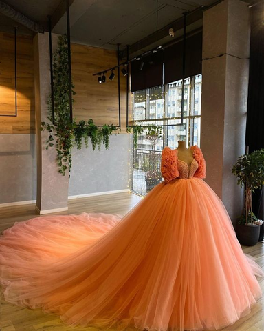Vestido de fiesta de tul naranja encantador, vestido de quinceañera Y6592