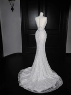 Glitter White Tulle Beaded Mermaid Prom Dress Long Evening Dress Wedding Dress Y8666 by simplepromdress